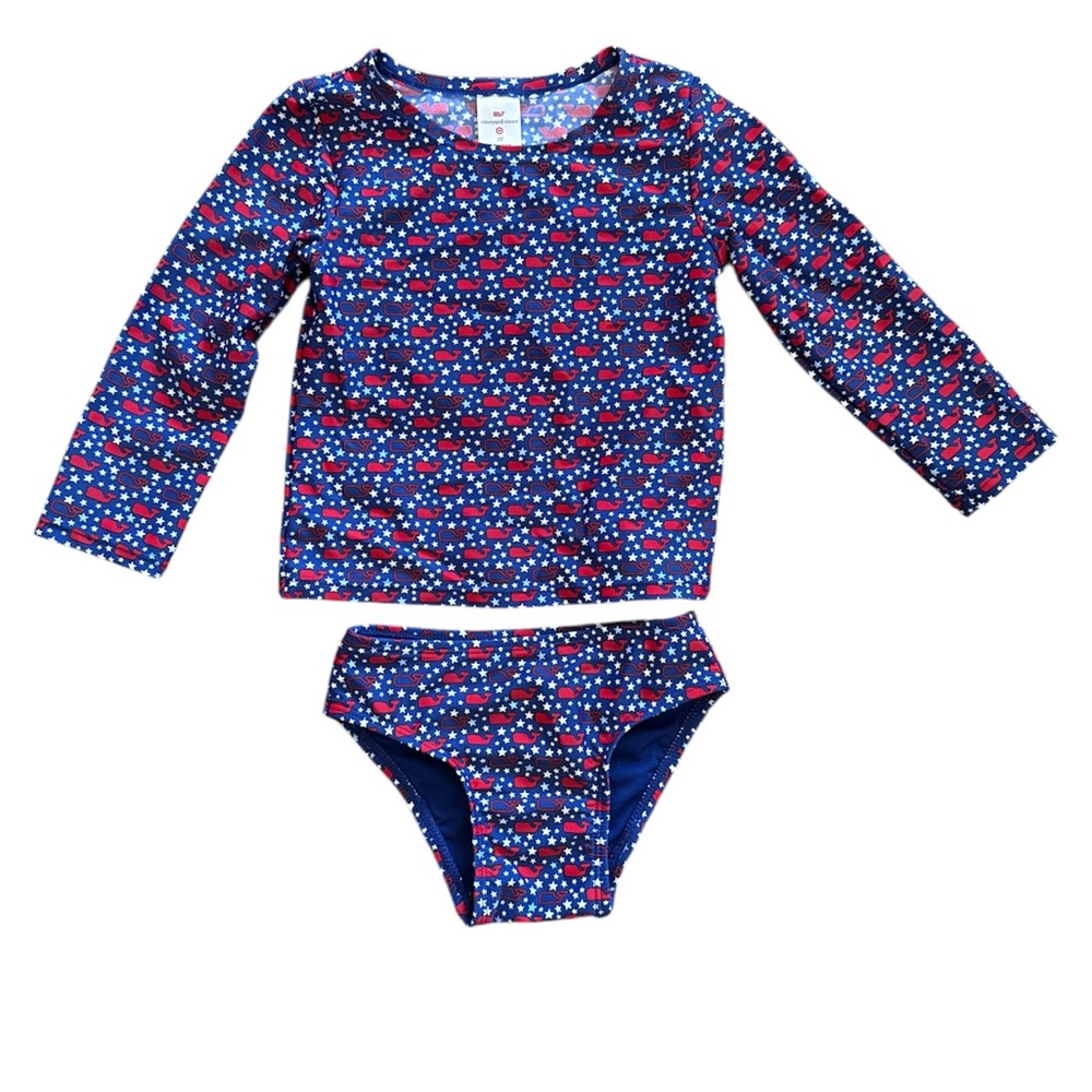 Vineyard Vines Blue and Red Rashguard Swim Set